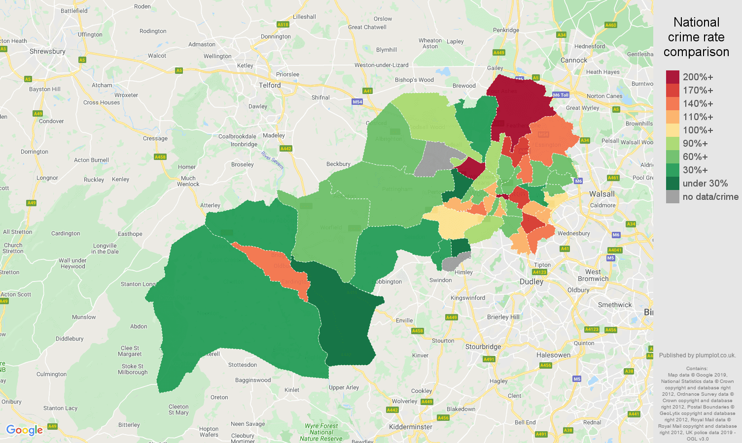 Wolverhampton other crime rate comparison map
