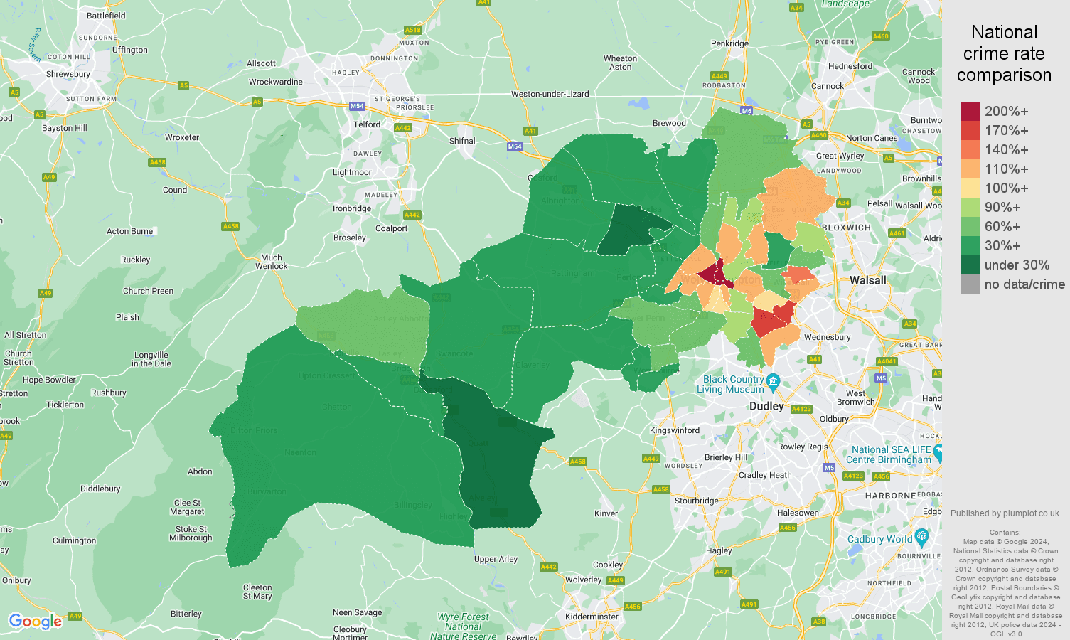 Wolverhampton public order crime rate comparison map