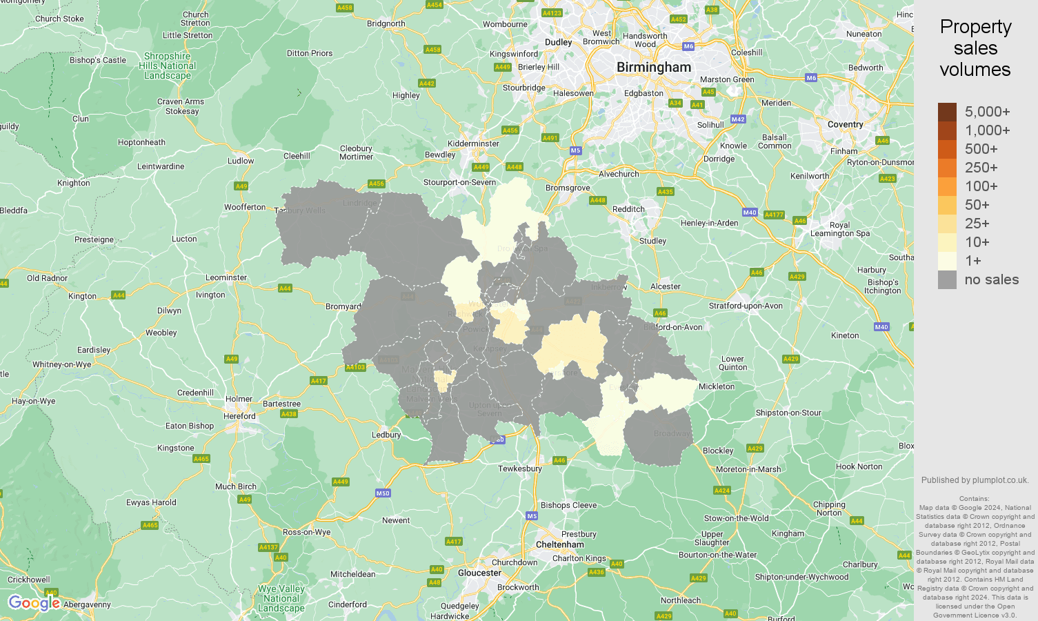 Worcester map of sales of new properties