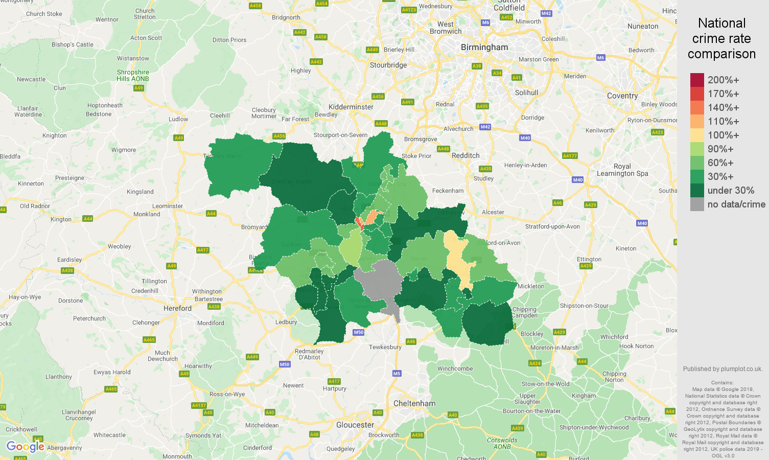 Worcester other crime rate comparison map