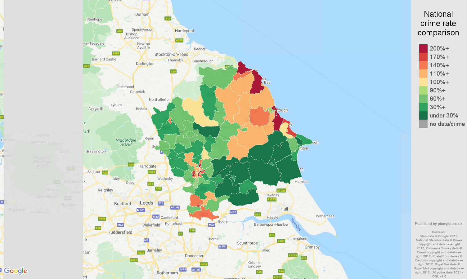 York antisocial behaviour crime rate comparison map