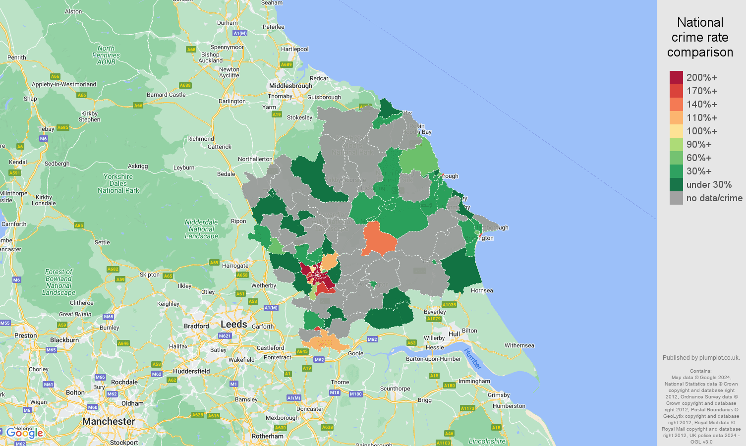 York bicycle theft crime rate comparison map