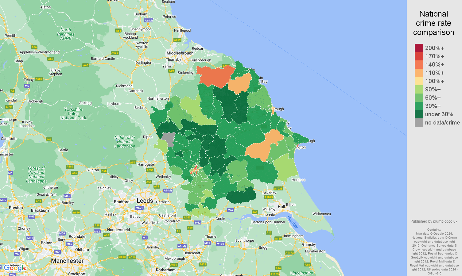 York burglary crime rate comparison map