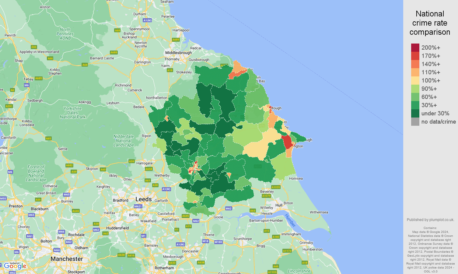 York criminal damage and arson crime rate comparison map