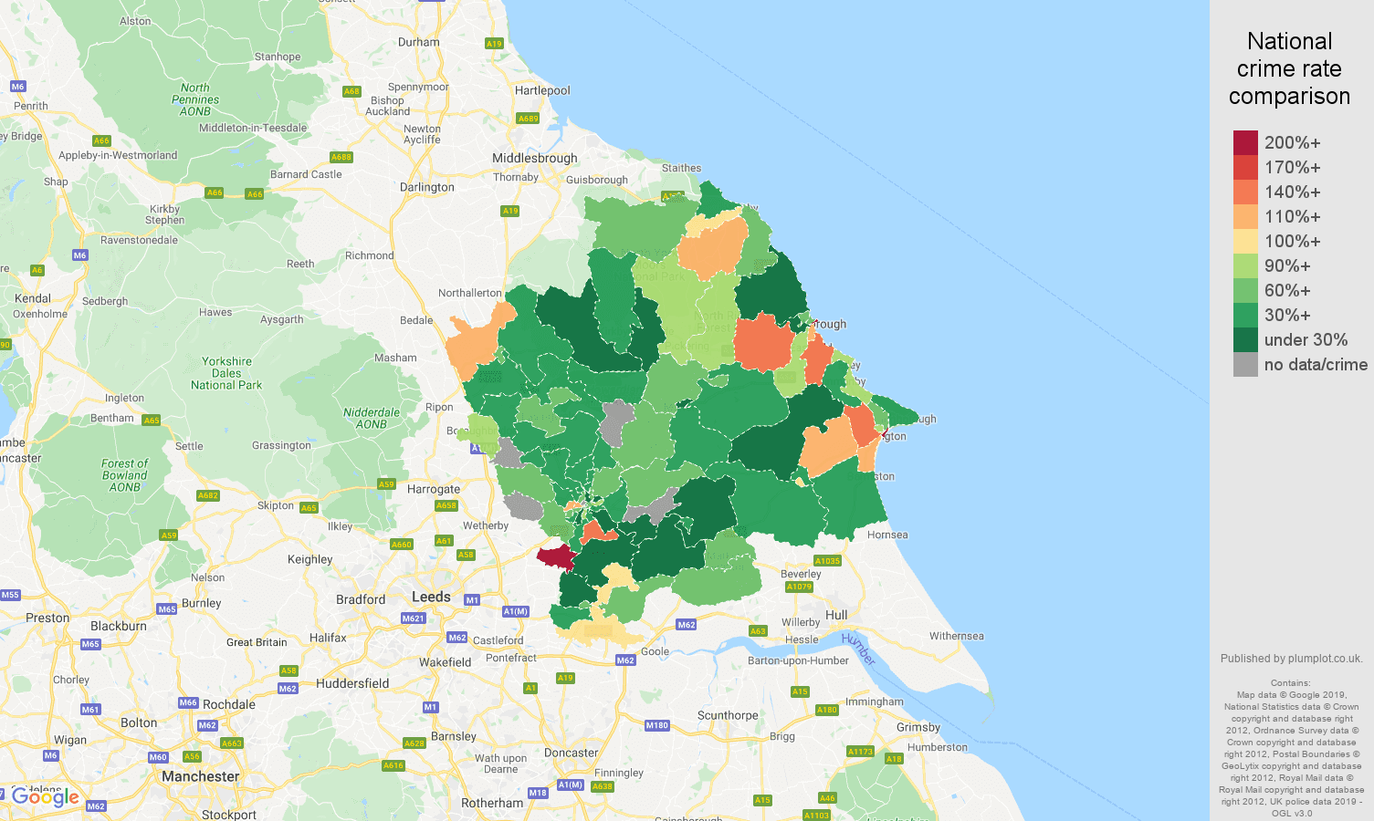 York other crime rate comparison map