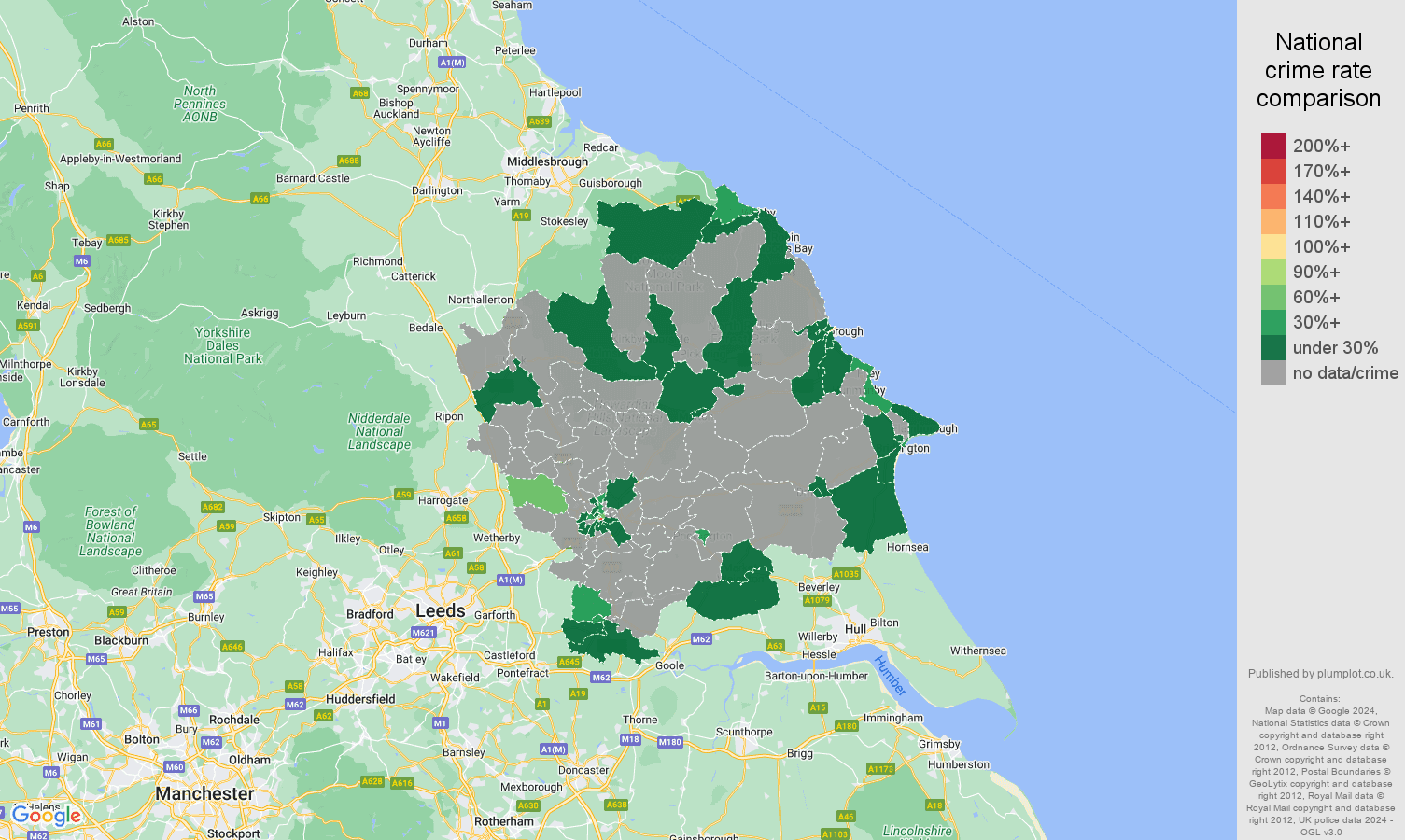 York theft from the person crime rate comparison map