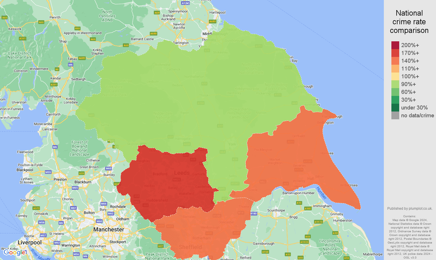 Yorkshire public order crime rate comparison map